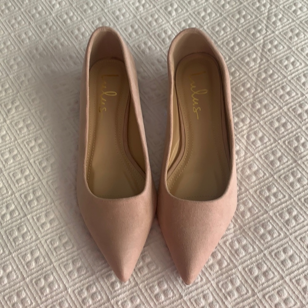 Blush “Alessia” suede pointed low heel shoe